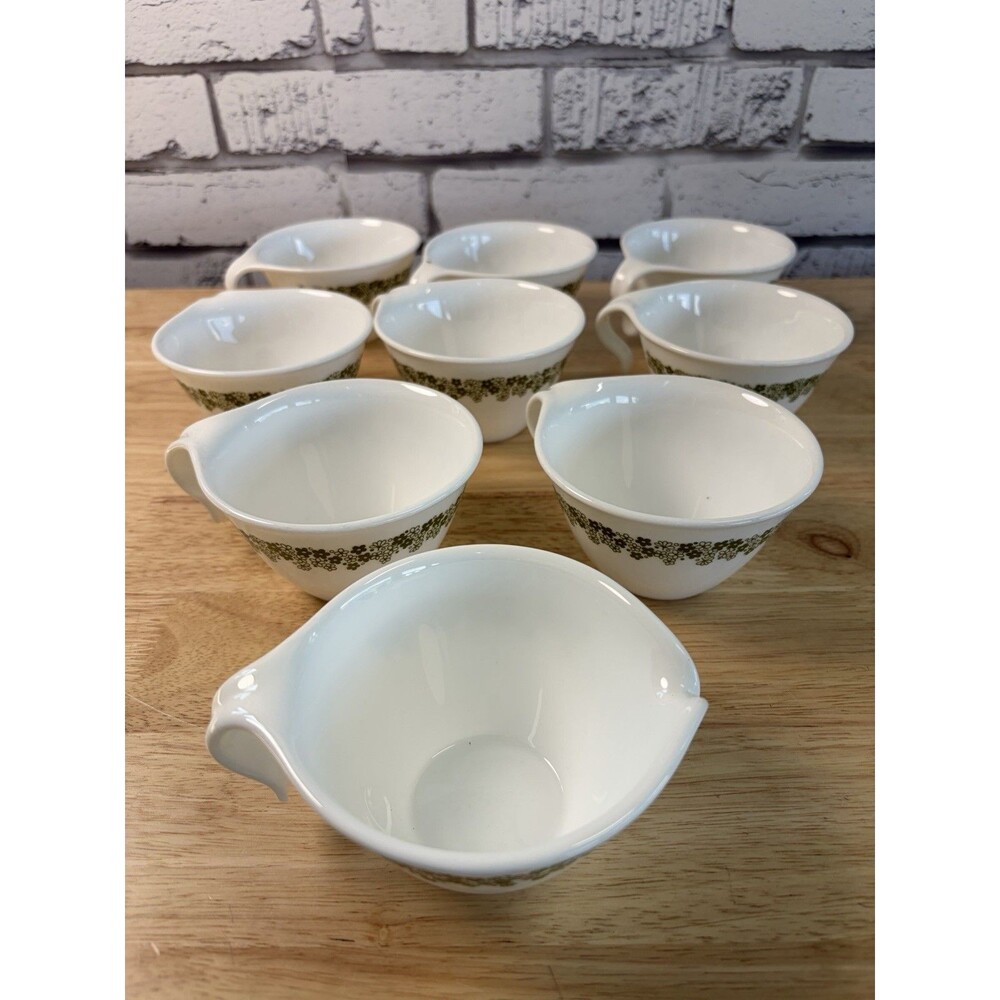 8 Corelle Spring Blossom Coffee Cups Crazy Daisy Hook Handle + Creamer Mint Vtg
